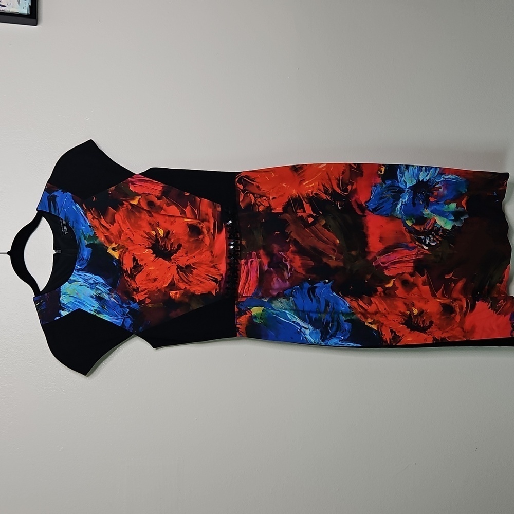 Ricki Freeman Teri Jon Floral Bodycon Dress Black Red Size 4